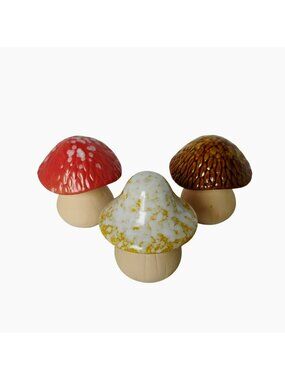 Ceramic Mushroom Figurines, Set of 3, Red Cream Brown, Garden Ornament Decor